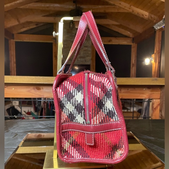 RARE Burberry Blue Label red woven plaid handbag - Picture 2 of 12